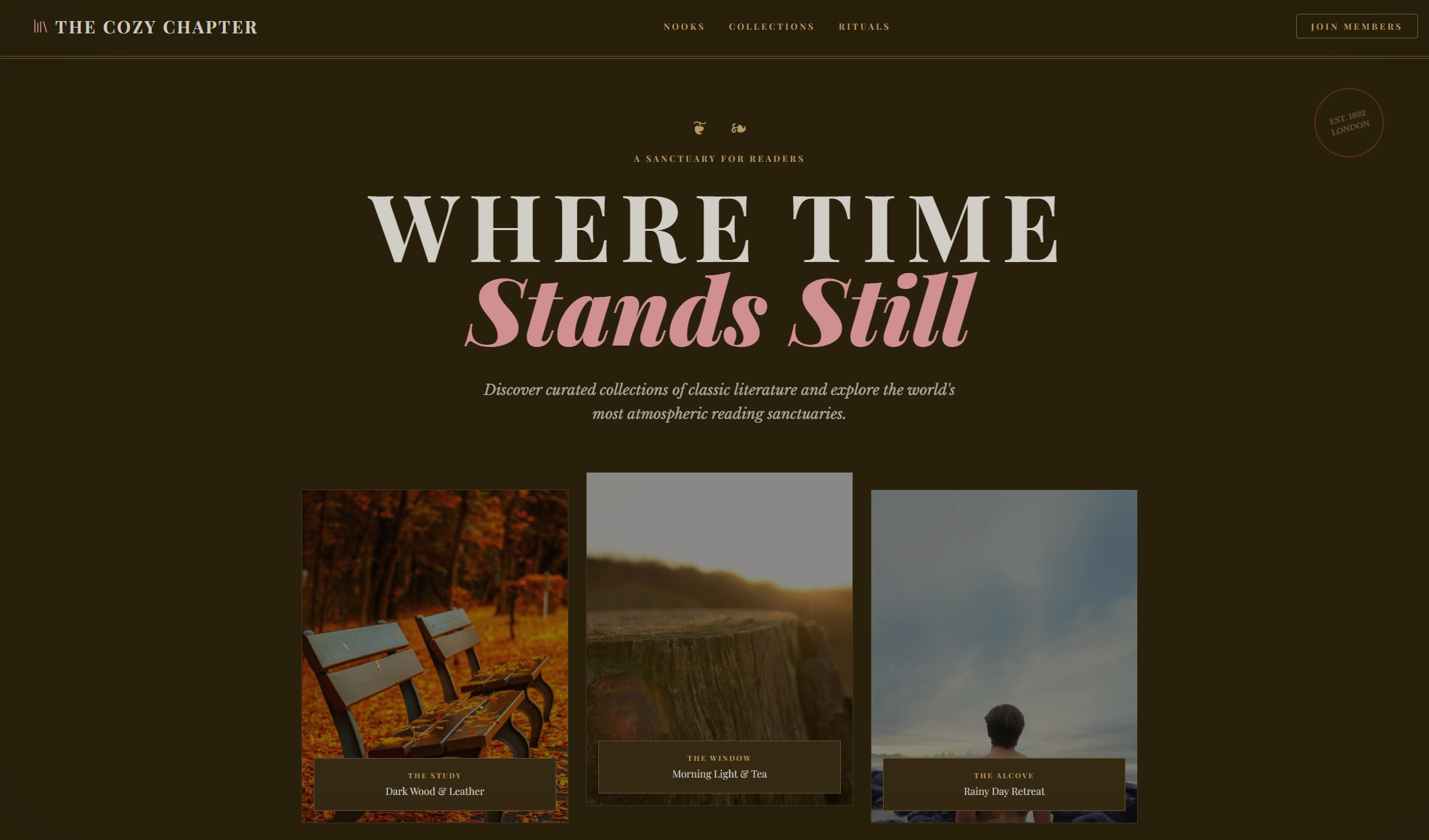 Cozy Chapter website concept screenshot