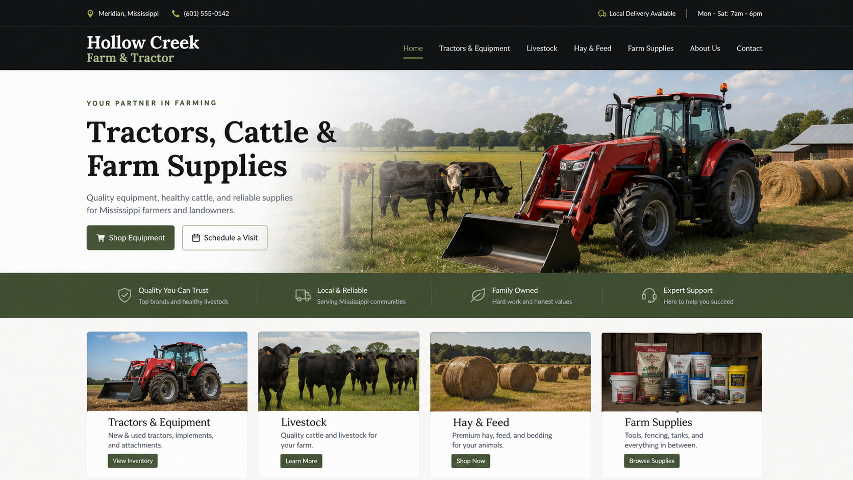 Farm tractor and livestock website preview